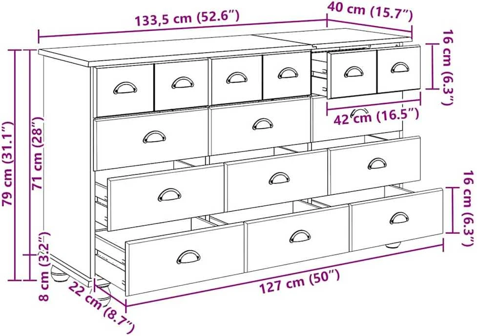 Komoda ASKIM Balta 79 x 40 x 133,5 cm Kietos pušies mediena