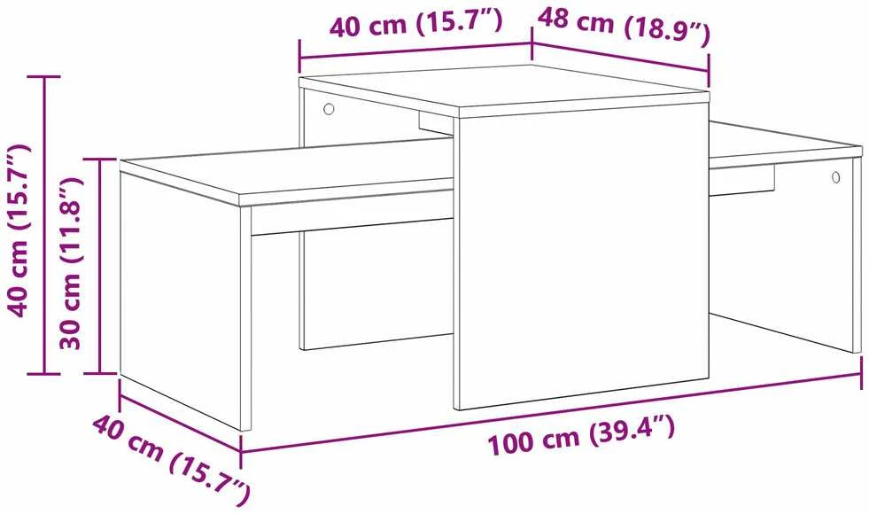 Sustūmiami staliukai Juodas ąžuolas 100 x 48 x 40 cm