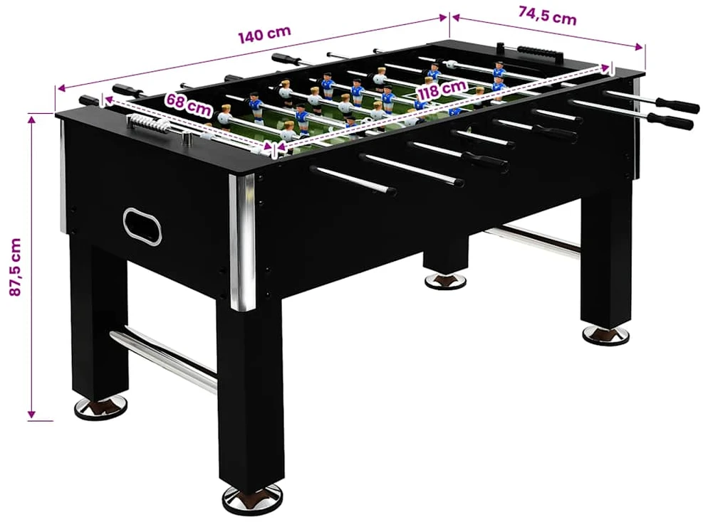 Stalo futbolo stalas, juodas, plienas, 60kg, 140x74,5x87,5cm