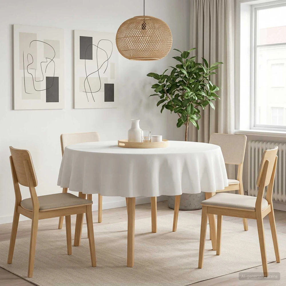 Stalo skraistė 5 vnt. Apvali Balta Ø 140 cm Poliesteris