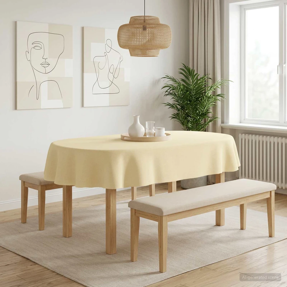 Stalo skraistė 5 vnt. Kreminė balta 130 x 220 cm Poliesteris
