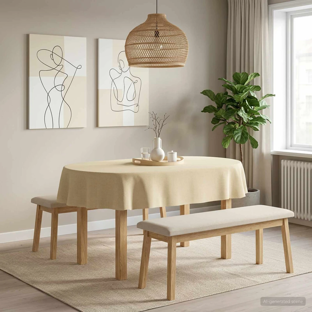Stalo skraistė 5 vnt. Ovalo Kreminė balta 130 x 180 cm