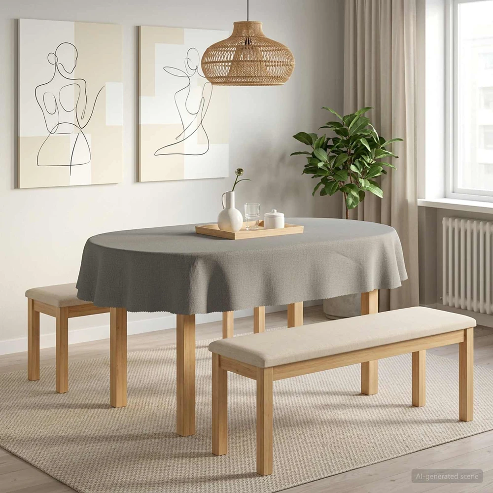 Stalo skraistė 5 vnt. Ovalo Šviesiai pilka 160 x 220 cm
