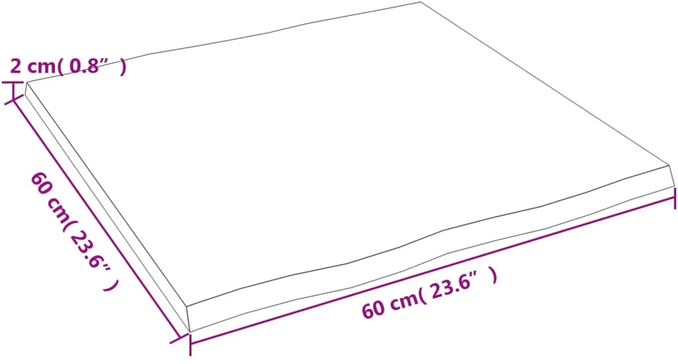 Stalviršis, 60x60x2cm, ąžuolo medienos masyvas, su gyvu kraštu