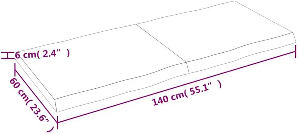 Stalviršis, tamsiai pilkas, 140x60x6 cm, ąžuolo masyvas