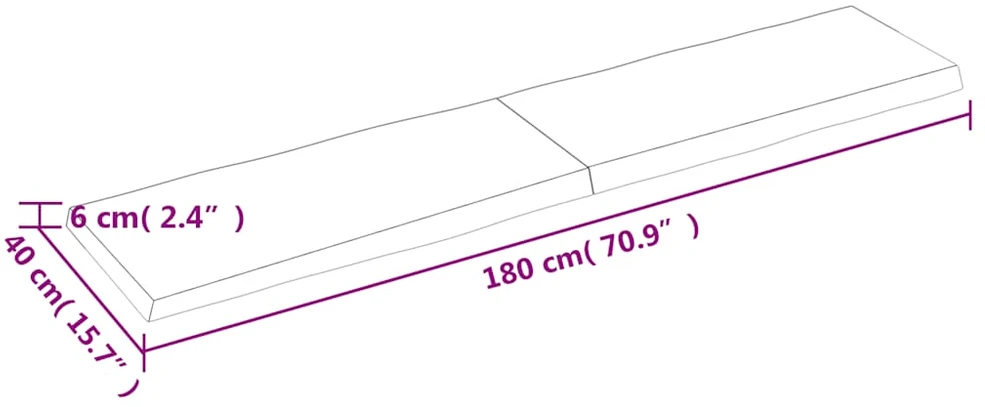 Stalviršis, tamsiai ruda, 180x40x(2-6) cm, medienos masyvas