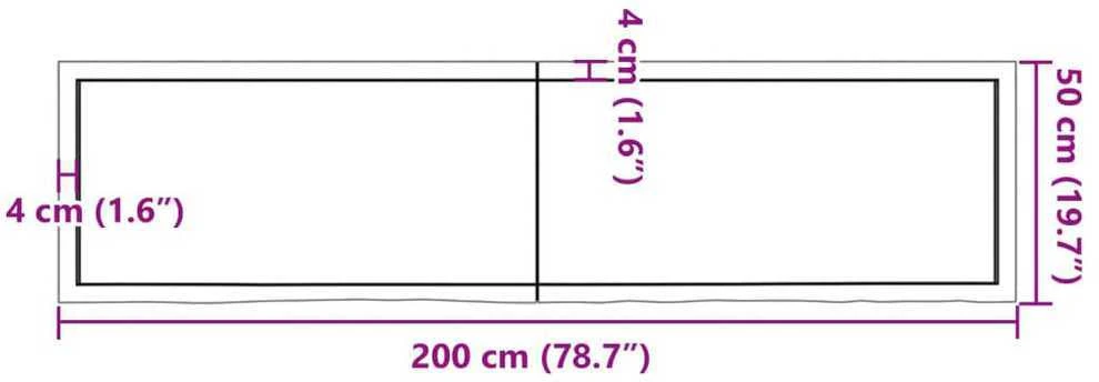 Stalviršis, tamsiai rudas, 200x50x(2-6)cm, ąžuolo masyvas