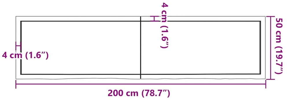 Stalviršis, tamsiai rudas, 200x50x(2-6)cm, ąžuolo masyvas