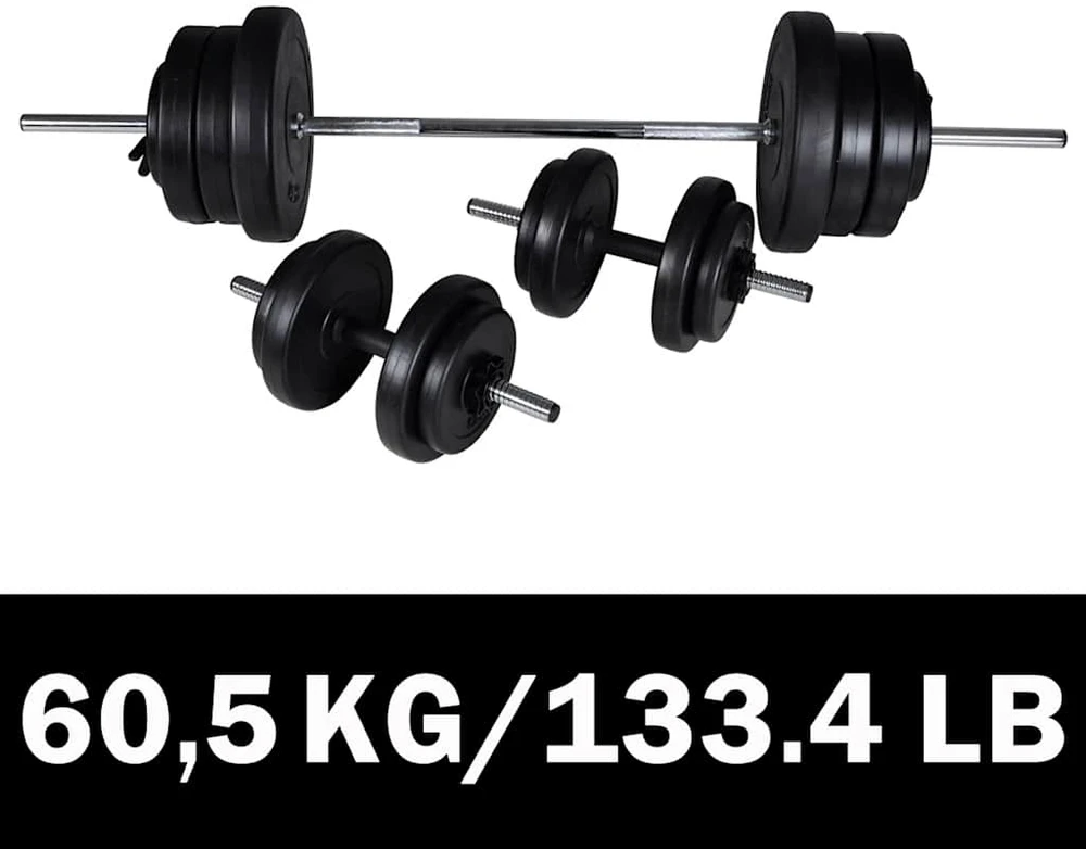 Štanga + 2 hanteliai, 60,5kg rinkinys