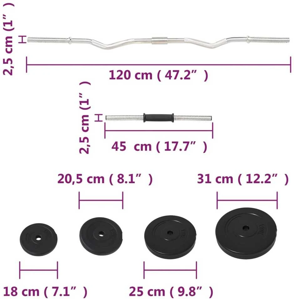 Štanga ir svarmenys su svoriais, 60kg