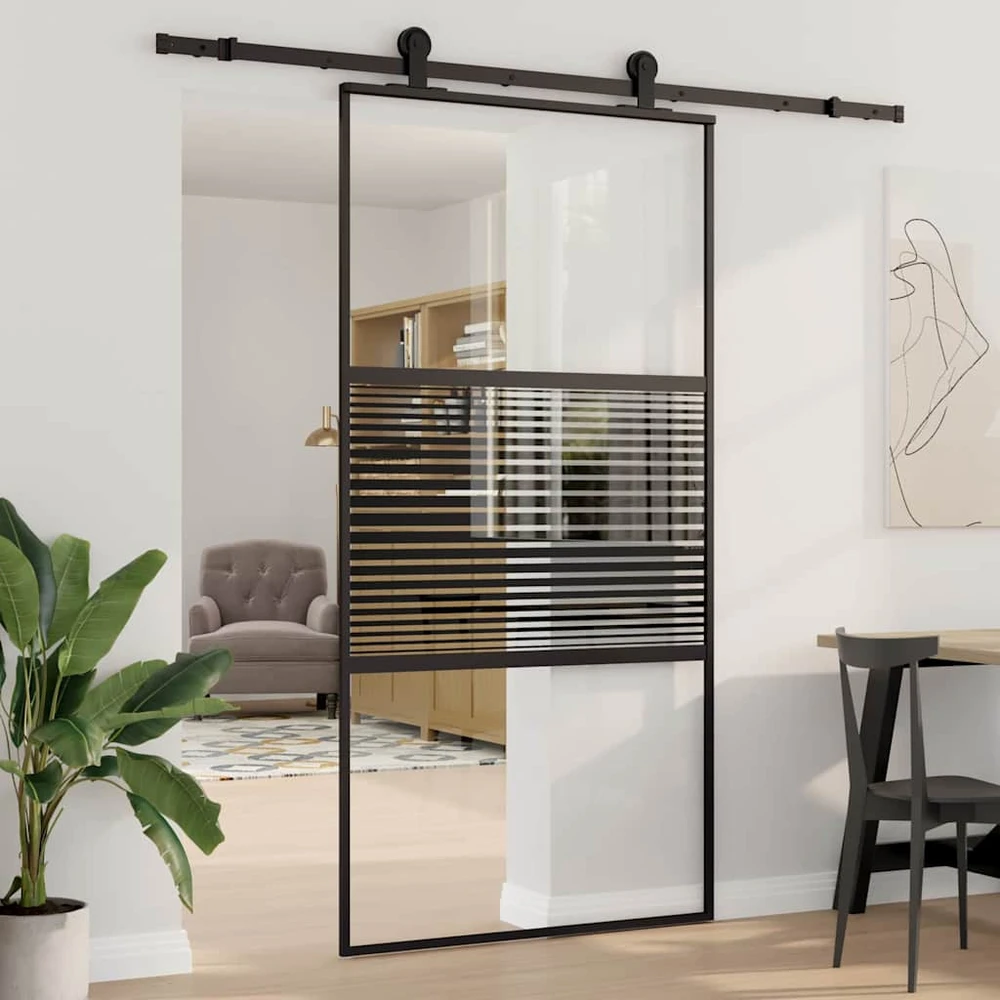 Stiklinės durys 102,5 x 2 x 205 cm Aliuminis Juoda