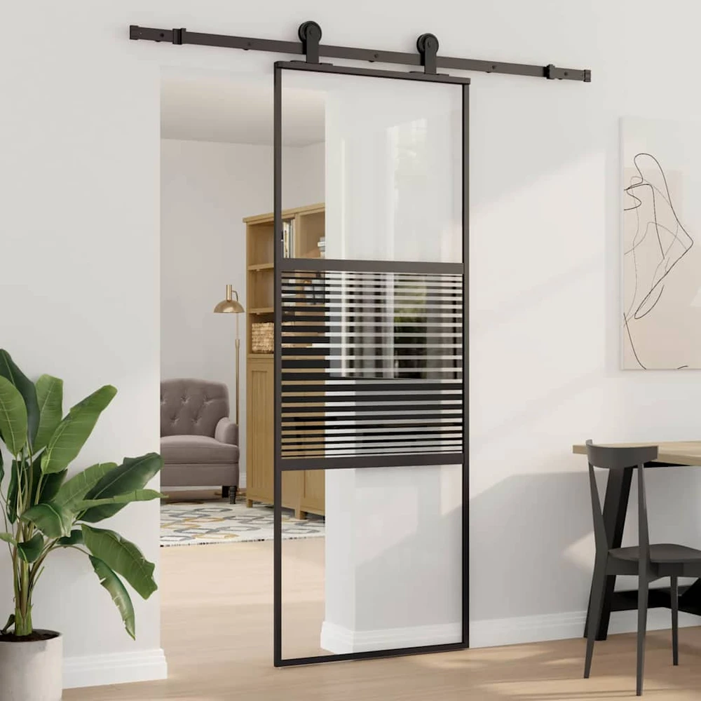 Stiklinės durys 76 x 2 x 205 cm Aliuminis Juoda