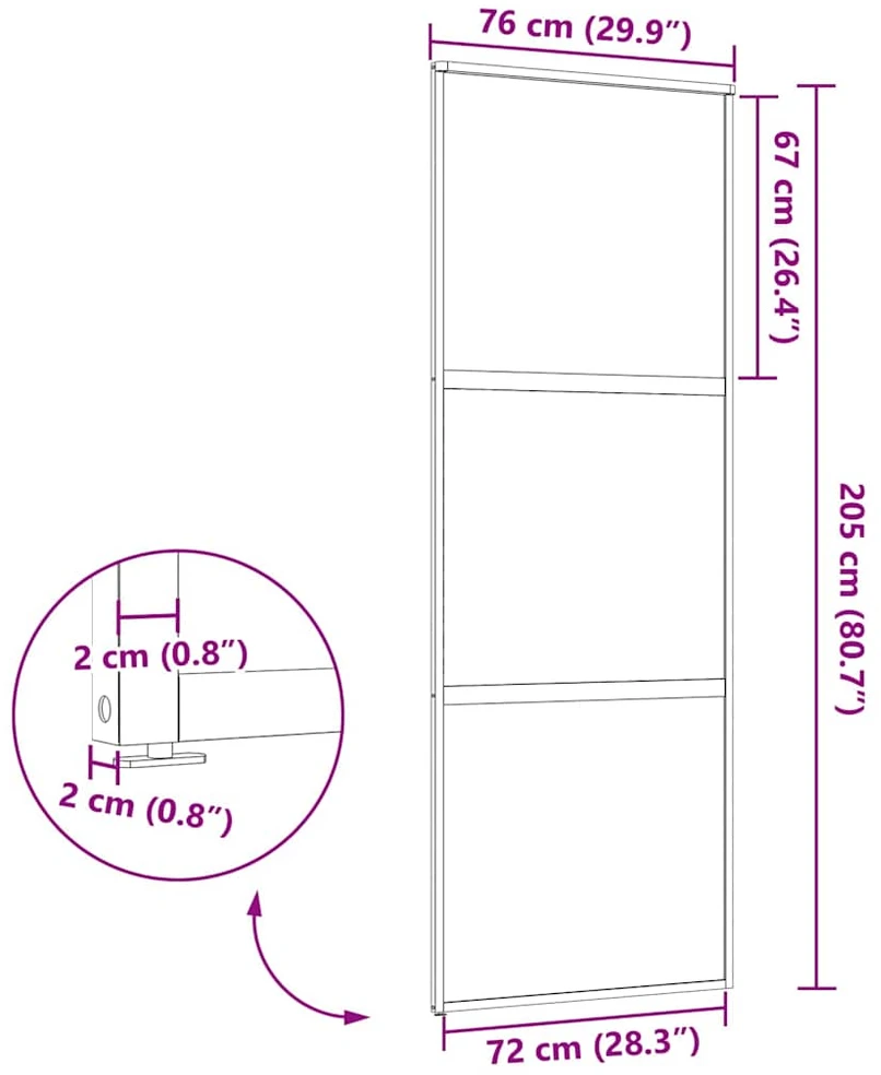 Stiklinės durys 76 x 2 x 205 cm Aliuminis Juoda