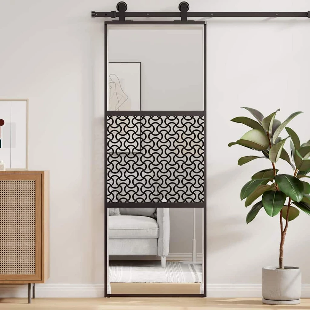 Stiklinės durys 76 x 2 x 205 cm Aliuminis Juoda
