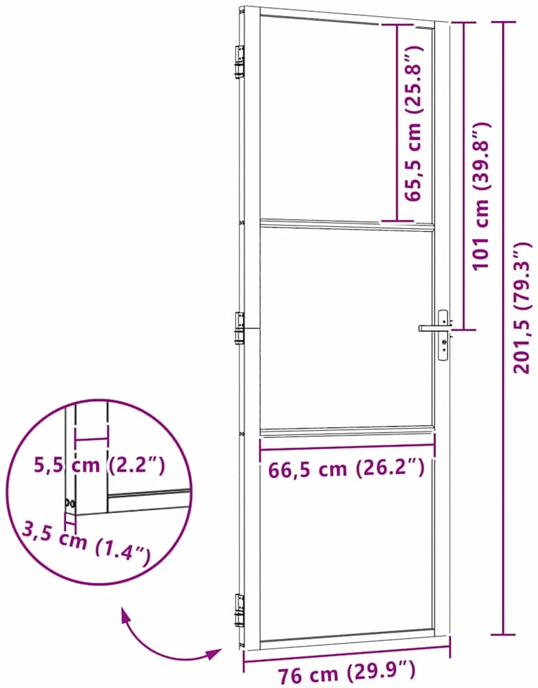 Stiklinės durys 76 x 3,5 x 201,5 cm Aliuminis Juoda