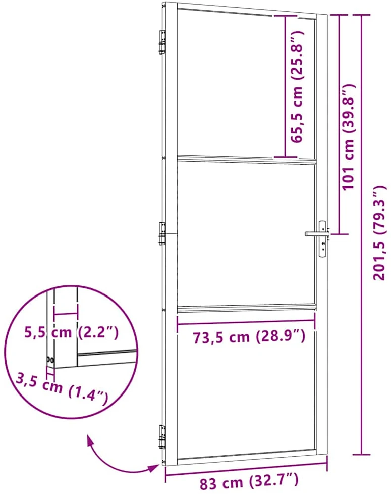 Stiklinės durys 83 x 3,5 x 201,5 cm Aliuminis Juoda