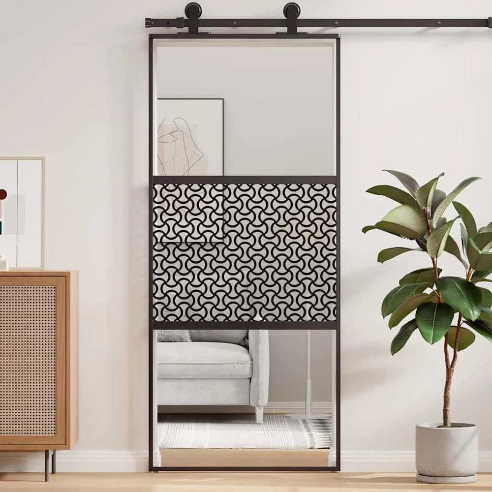 Stiklinės durys 90 x 2 x 205 cm Aliuminis Juoda