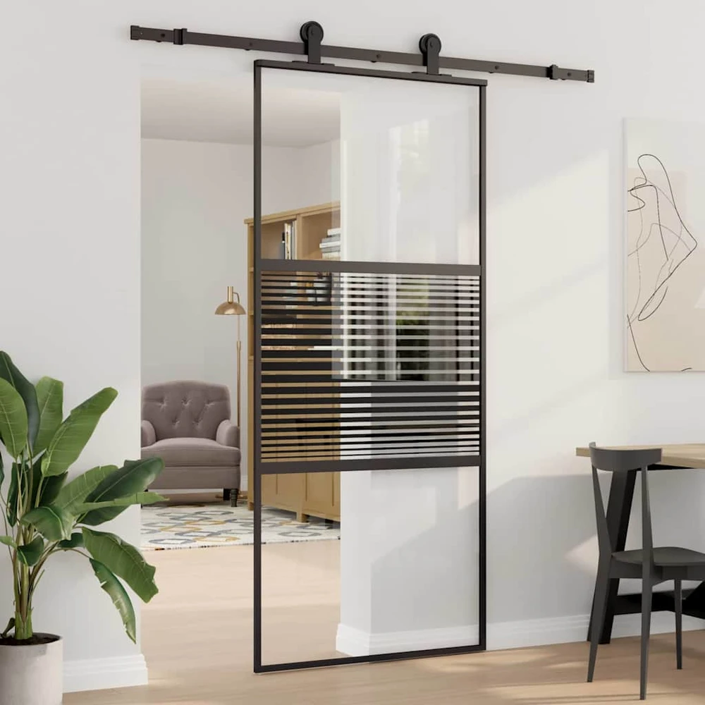 Stiklinės durys 90 x 2 x 205 cm Aliuminis Juoda