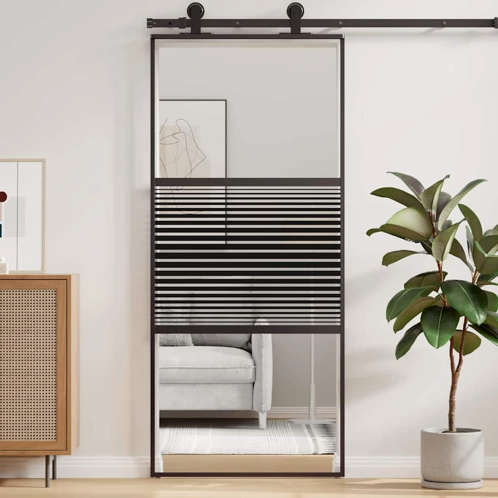 Stiklinės durys 90 x 2 x 205 cm Aliuminis Juoda