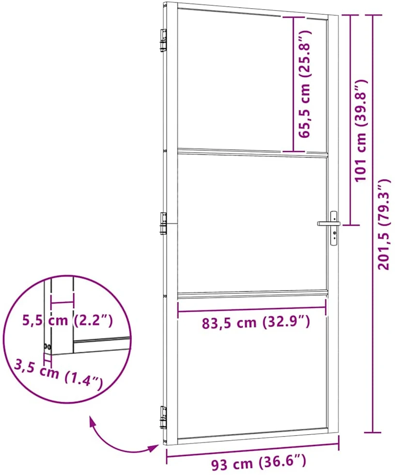 Stiklinės durys 93 x 3,5 x 201,5 cm Aliuminis Juoda