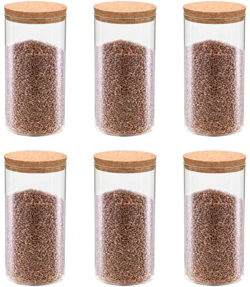 Stikliniai indai su kamštiniais dangteliais, 6vnt., 1400ml