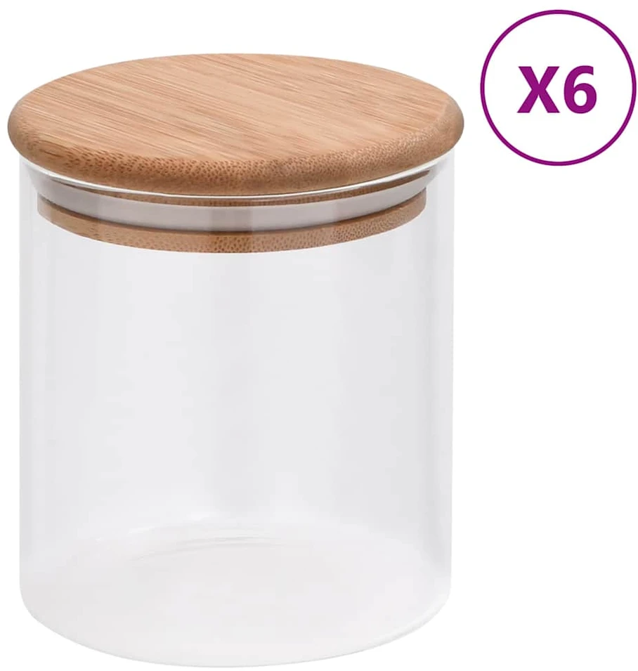 Stikliniai indai su kamštiniais dangteliais, 6vnt., 600ml