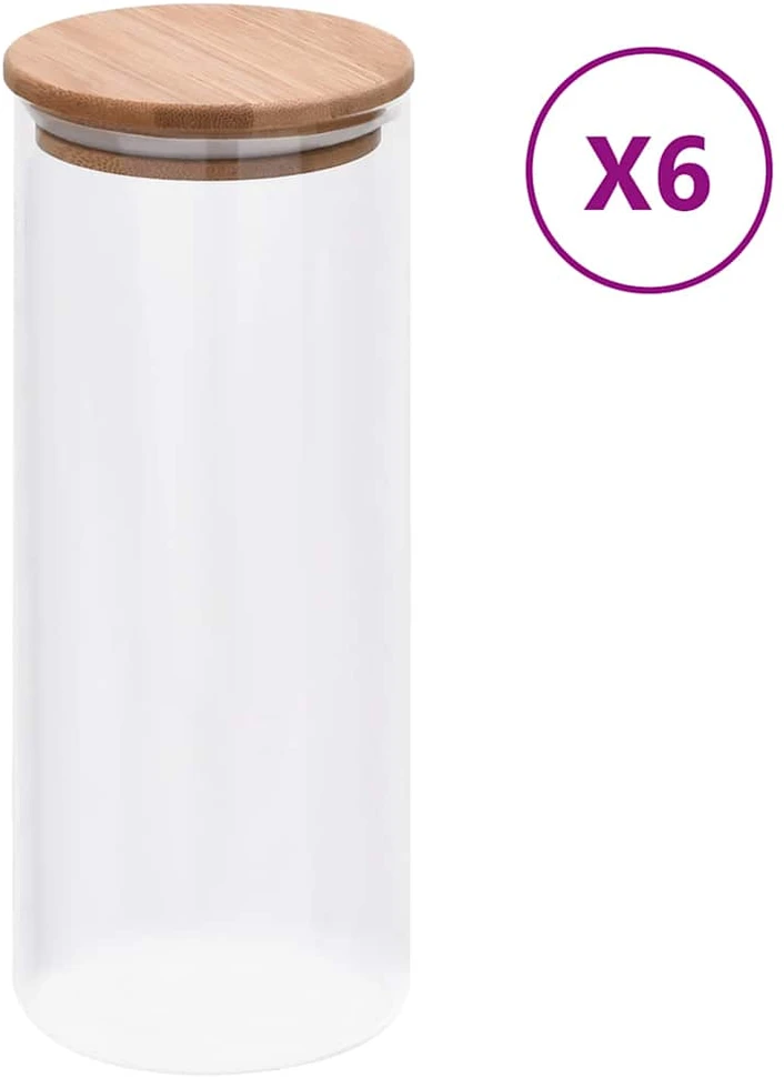 Stikliniai indai su kamštiniais dangteliais, 6vnt., 1000ml