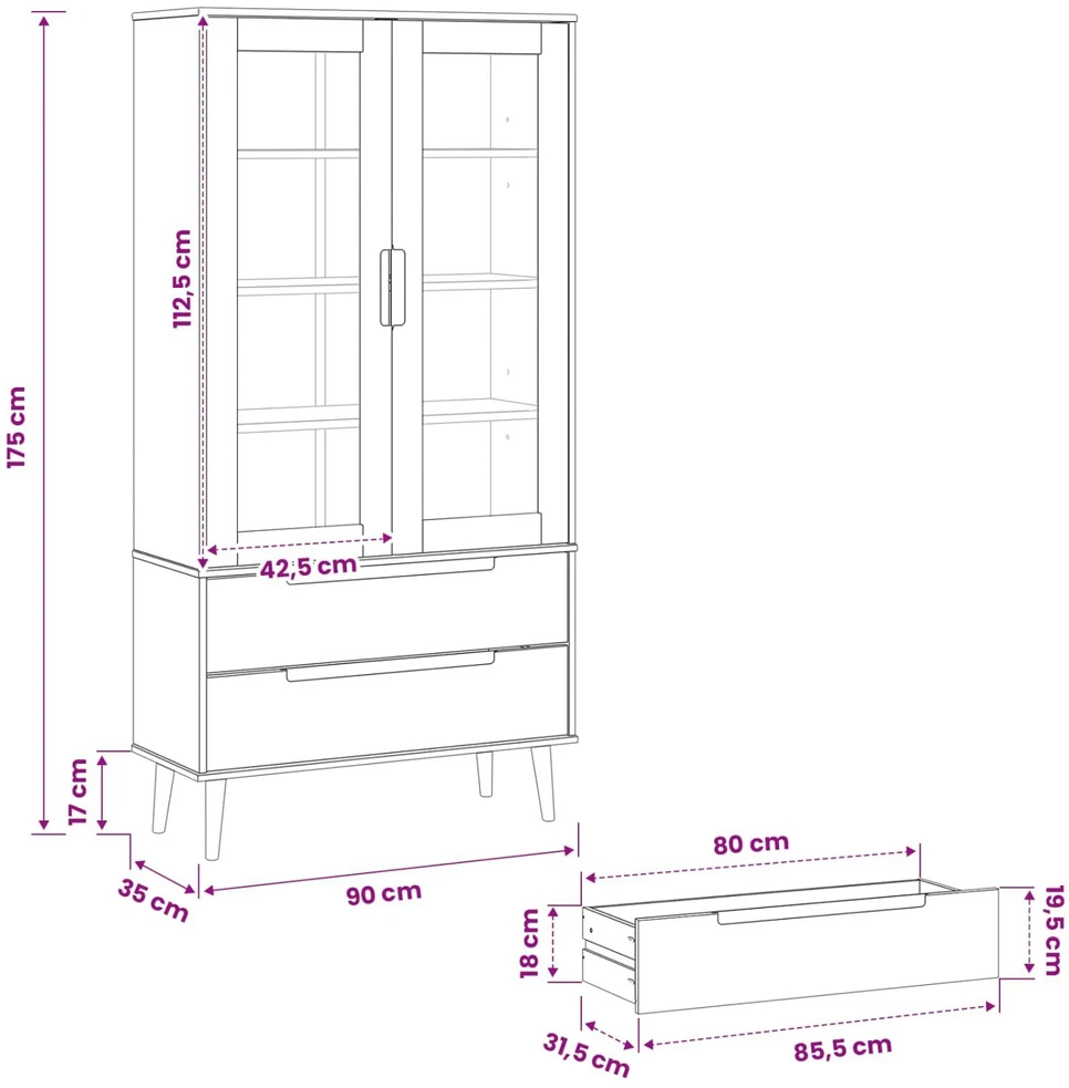 Stiklinis vitrininis kabinetas MOLDE 90 x 35 x 175 cm Juoda