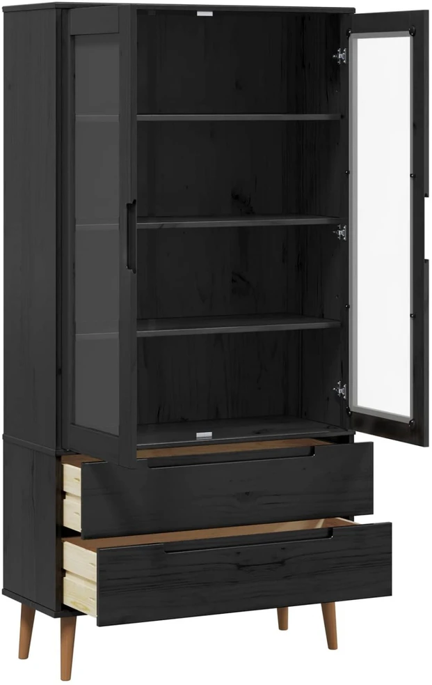 Stiklinis vitrininis kabinetas MOLDE 90 x 35 x 175 cm Juoda