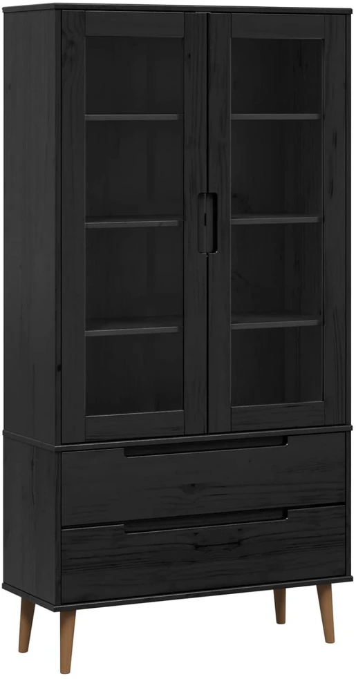 Stiklinis vitrininis kabinetas MOLDE 90 x 35 x 175 cm Juoda
