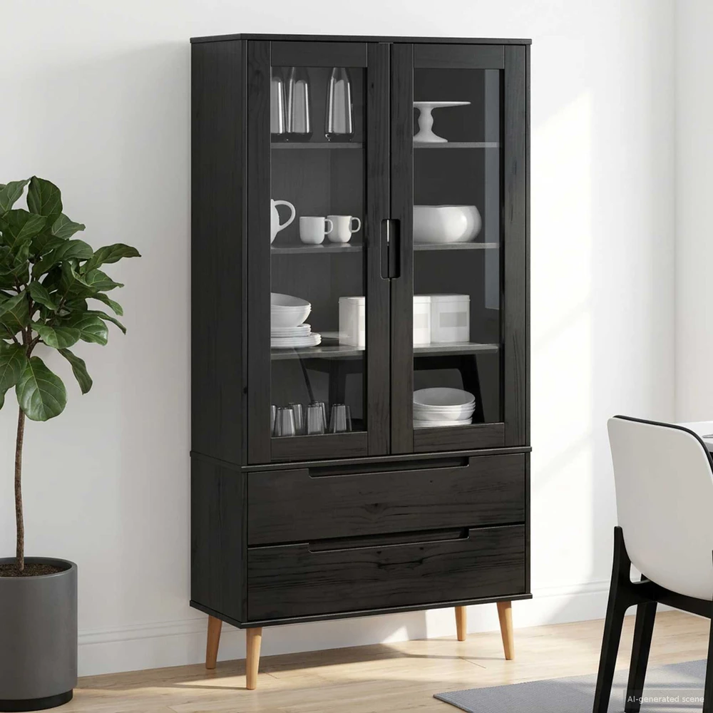 Stiklinis vitrininis kabinetas MOLDE 90 x 35 x 175 cm Juoda