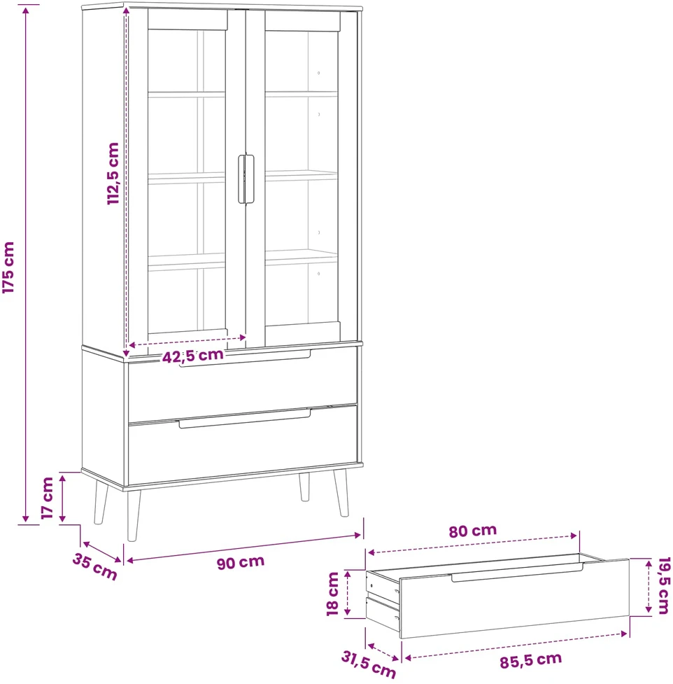 Stiklinis vitrininis kabinetas MOLDE 90 x 35 x 175 cm Juoda