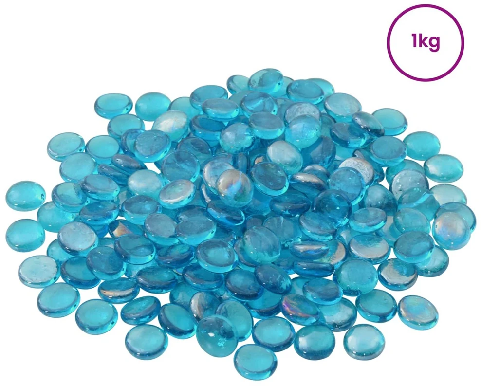 Stiklo granulių 17-19 mm Akvamarino mėlyna Stiklas