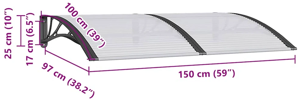 Stogelis durims, juodos spalvos, 150x100cm, polikarbonatas