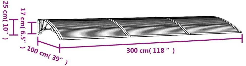 Stogelis durims, pilkos spalvos, 300x100cm, polikarbonatas