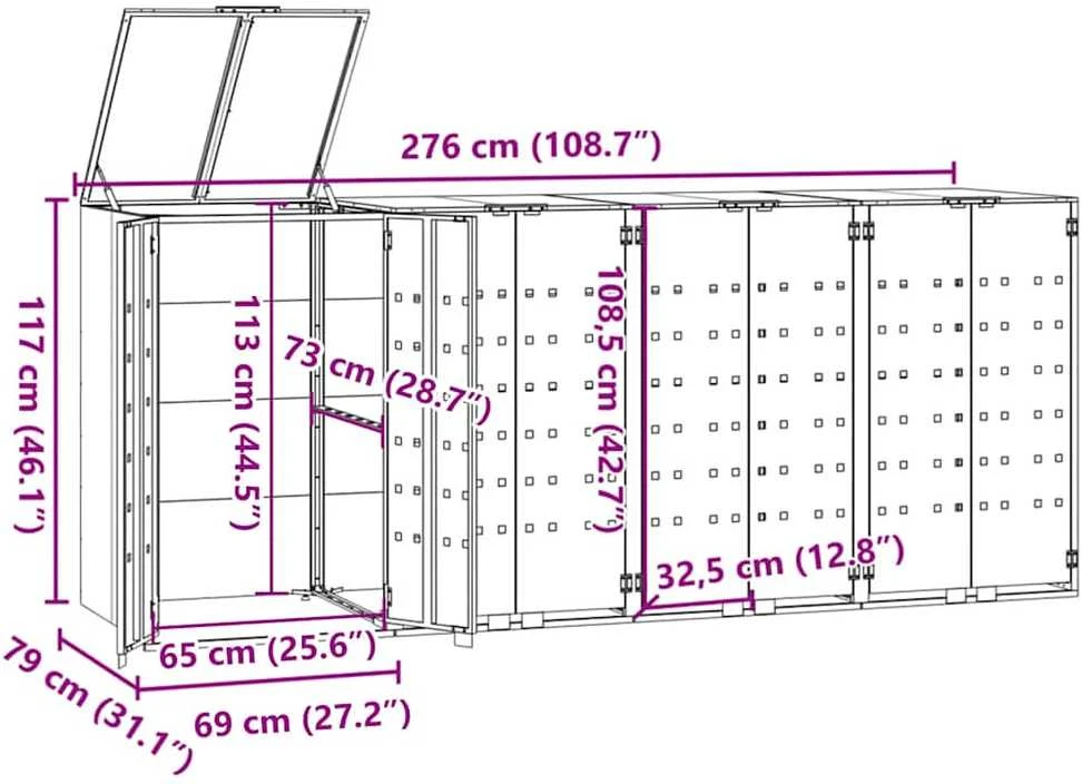 Stoginė 4 konteineriams, antracito, 276x79x117cm, plienas