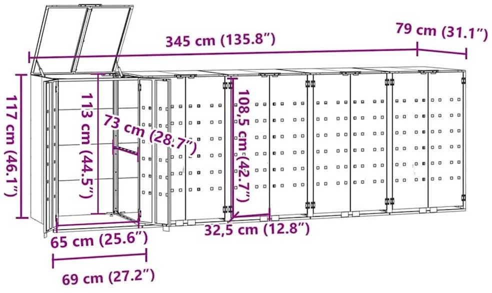 Stoginė 5 konteineriams, antracito, 345x79x117cm, plienas