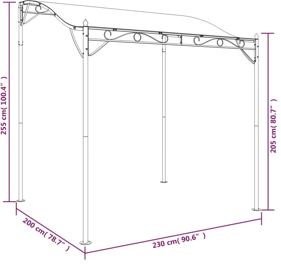 Stoginė, antracito spalvos, 2x2,3m, audinys ir plienas, 180g/m²