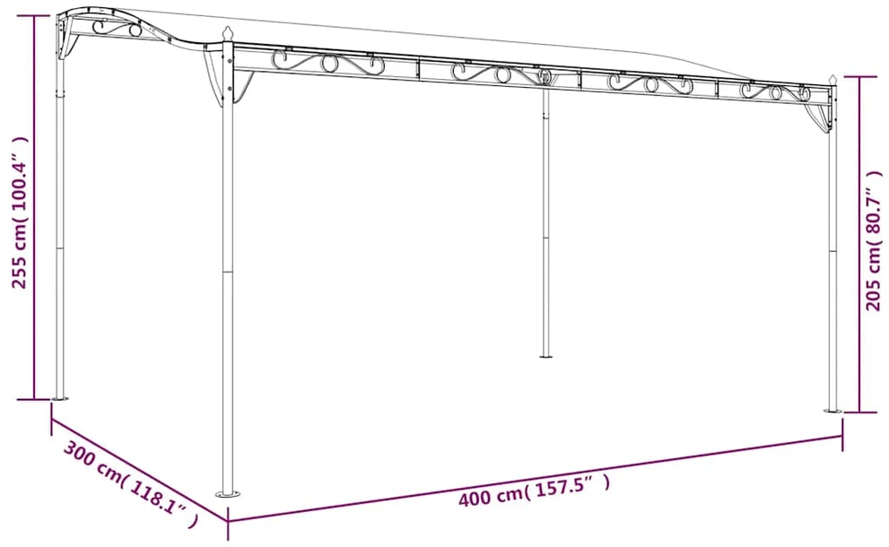 Stoginė, antracito spalvos, 4x3m, audinys ir plienas, 180g/m²