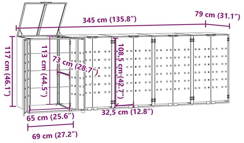 Stoginė penkiems konteineriams, juoda, 345x79x117cm, plienas