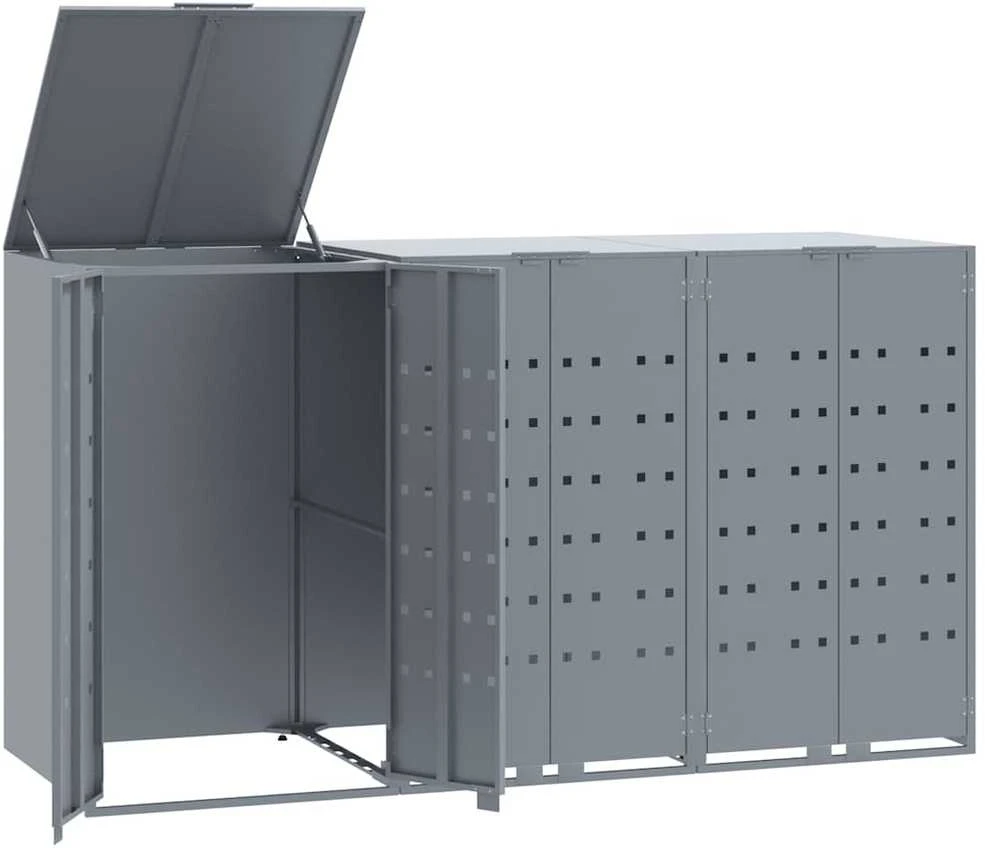 Stoginė trim konteineriams, pilka, 207x79x117cm, plienas