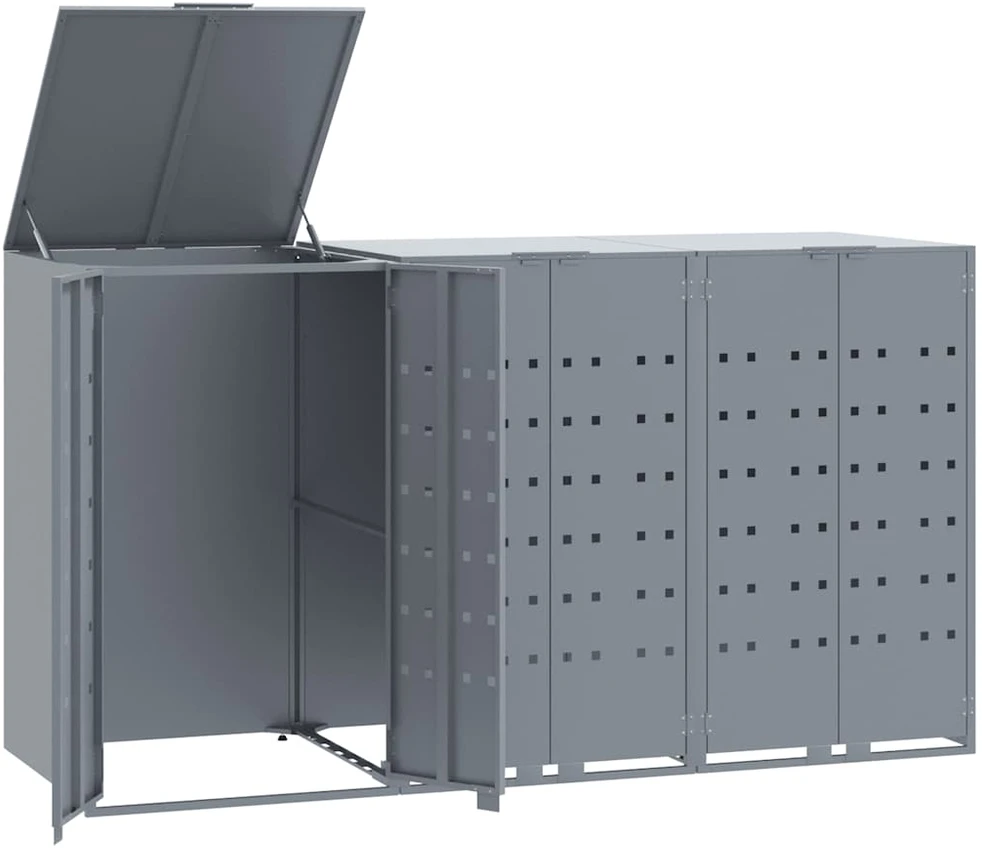Stoginė trim konteineriams, pilka, 207x79x117cm, plienas