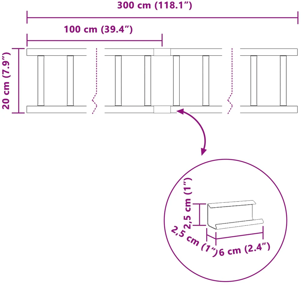 Stogo sniego sargas Antracitas 300 x 2,5 x 20 cm Plienas