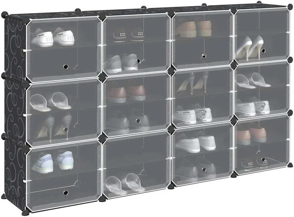Storage Cube Organizer su 12 kubelių ir durelėmis Juodas PP