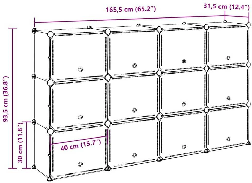 Storage Cube Organizer su 12 kubelių ir durelėmis Juodas PP