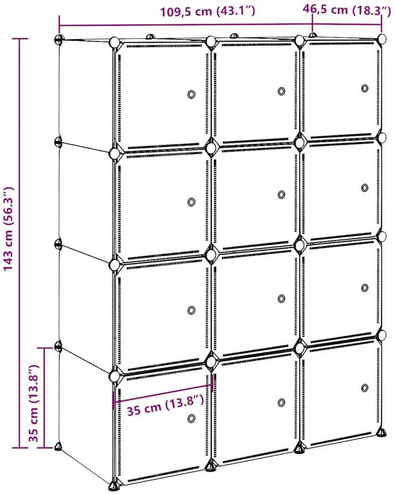 Storage Cube Organizer su 12 kubelių ir pakabinamų strypų PP