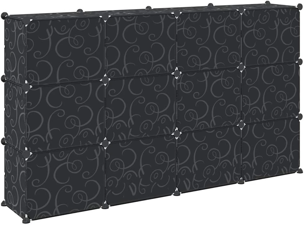 Storage Cube Organizer su 12 kubelių ir durelėmis Juodas PP