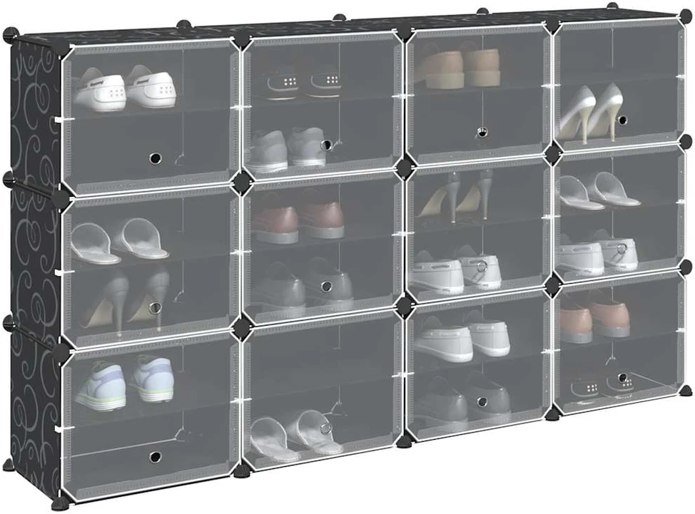 Storage Cube Organizer su 12 kubelių ir durelėmis Juodas PP