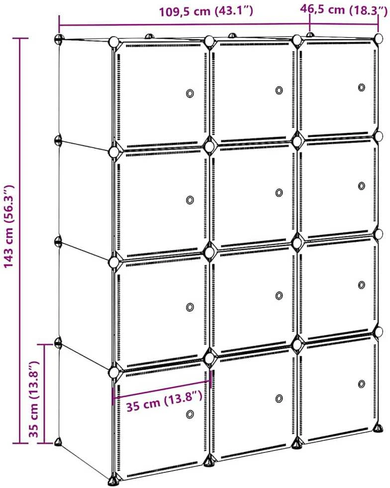Storage Cube Organizer su 12 kubelių ir pakabinamų strypų PP