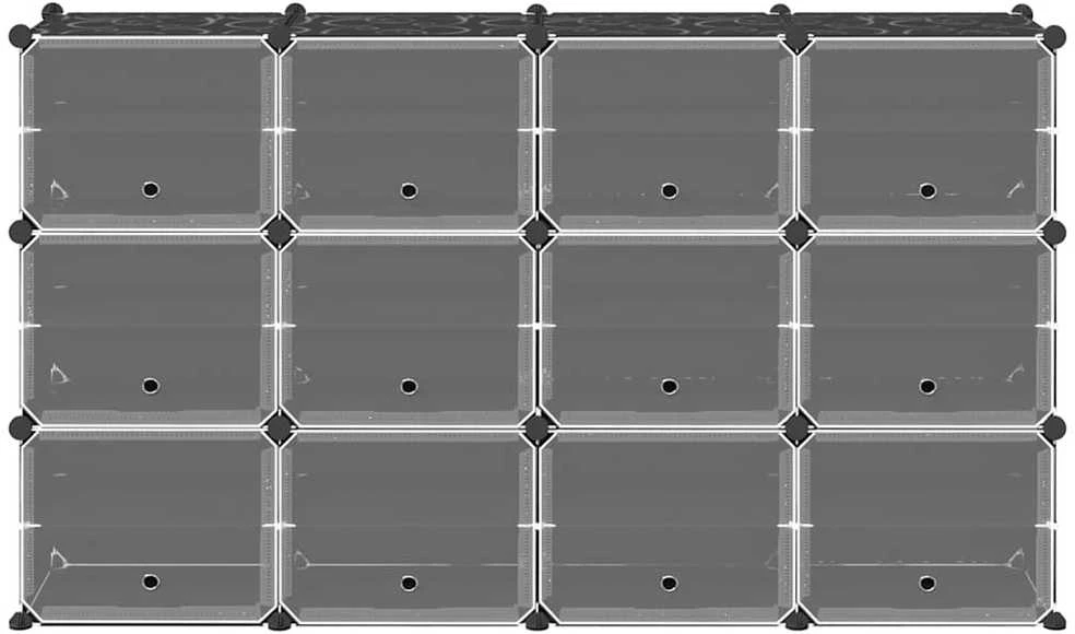 Storage Cube Organizer su 12 kubelių ir durelėmis Juodas PP